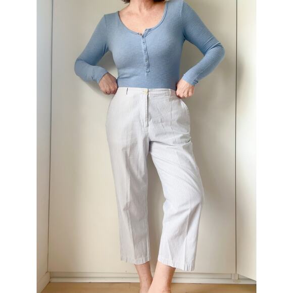 Lands' End Womens Pants Cropped Size 10 Seersucker Clam Digger Summer Cotton - Picture 1 of 11
